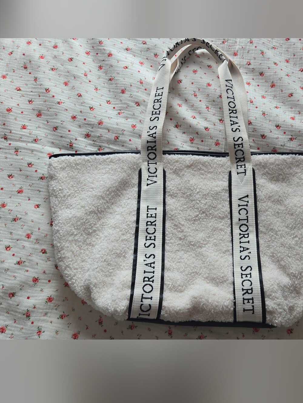 Victoria's Secret White Sherpa Tote with Logo Straps